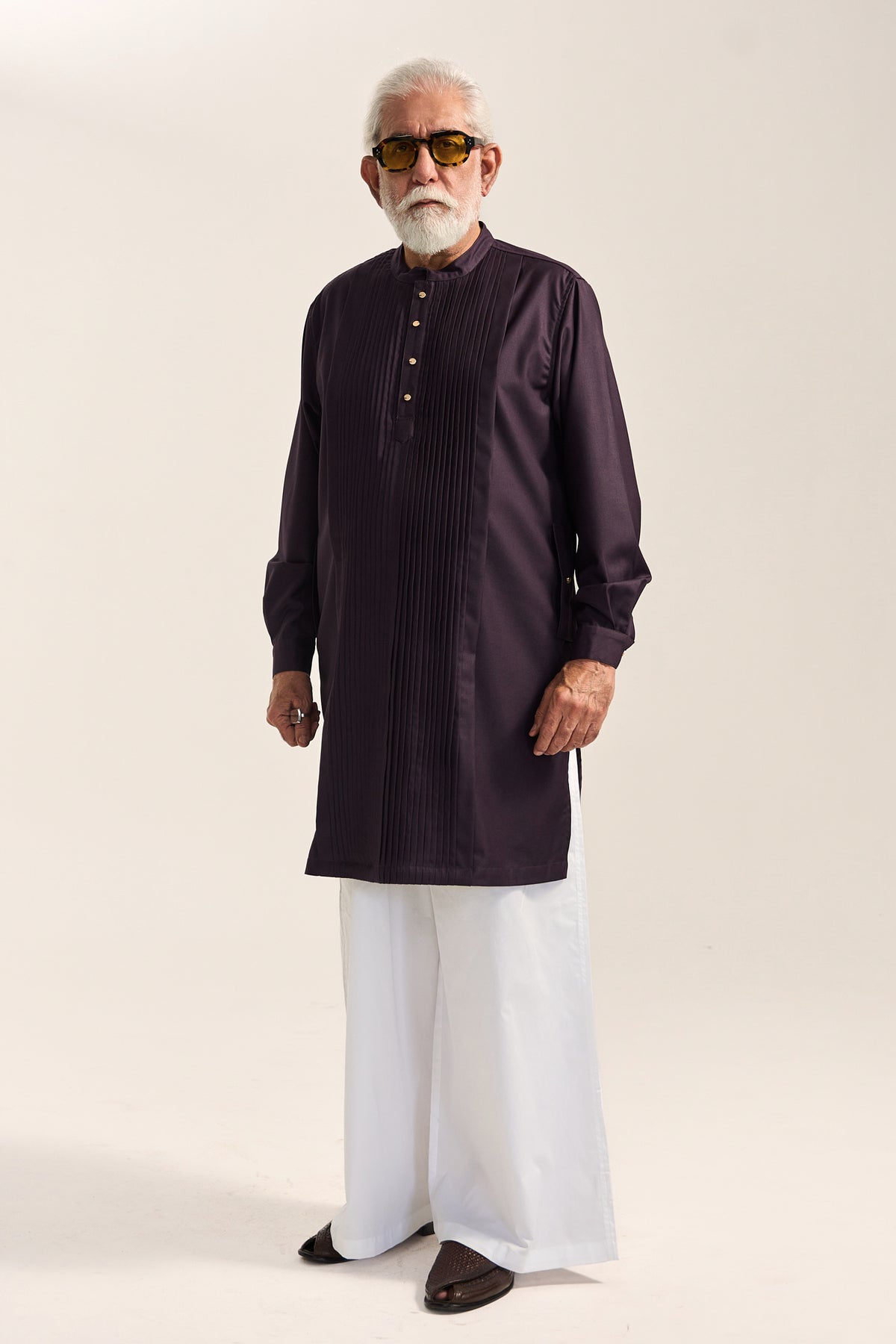 Amrish Pleated Kurta Set- Muted Plum