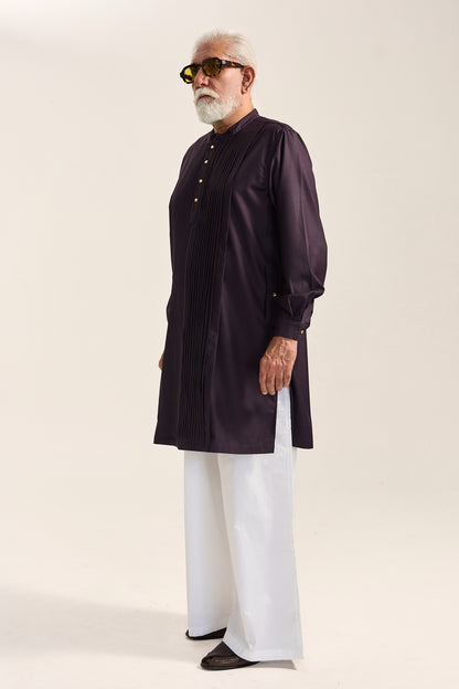 Amrish Pleated Kurta Set- Muted Plum