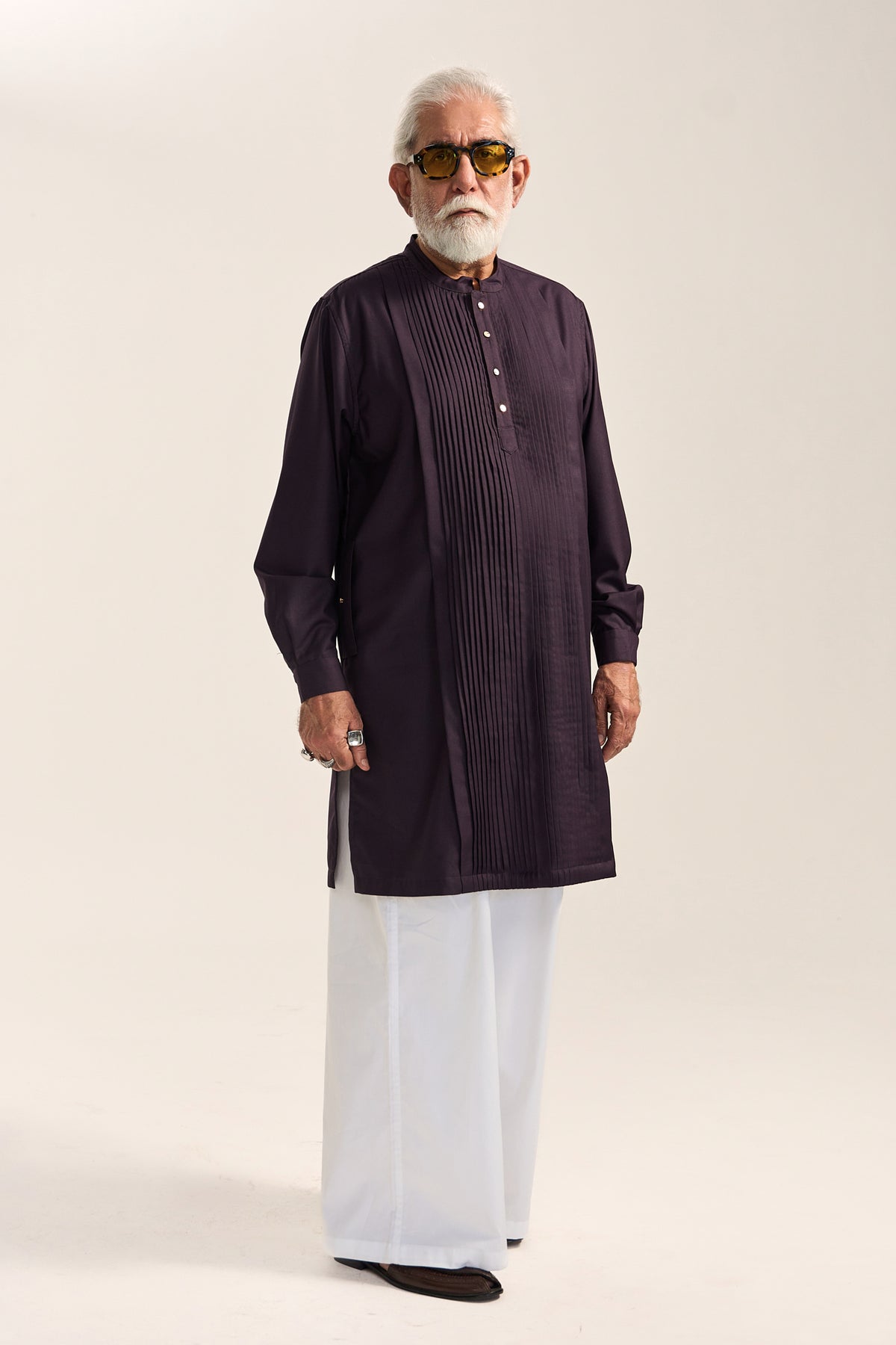 Amrish Pleated Kurta Set- Muted Plum