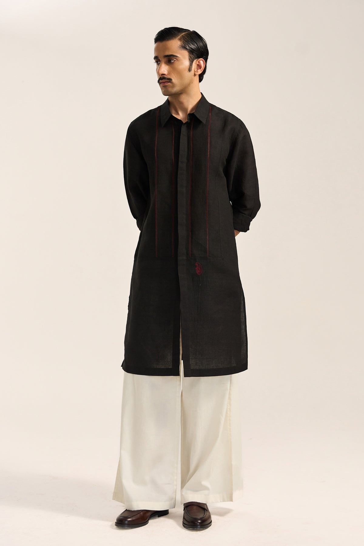 Arth Silk Kurta Set- Black