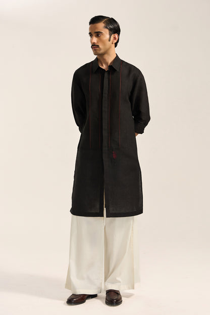 Arth Silk Kurta Set- Black
