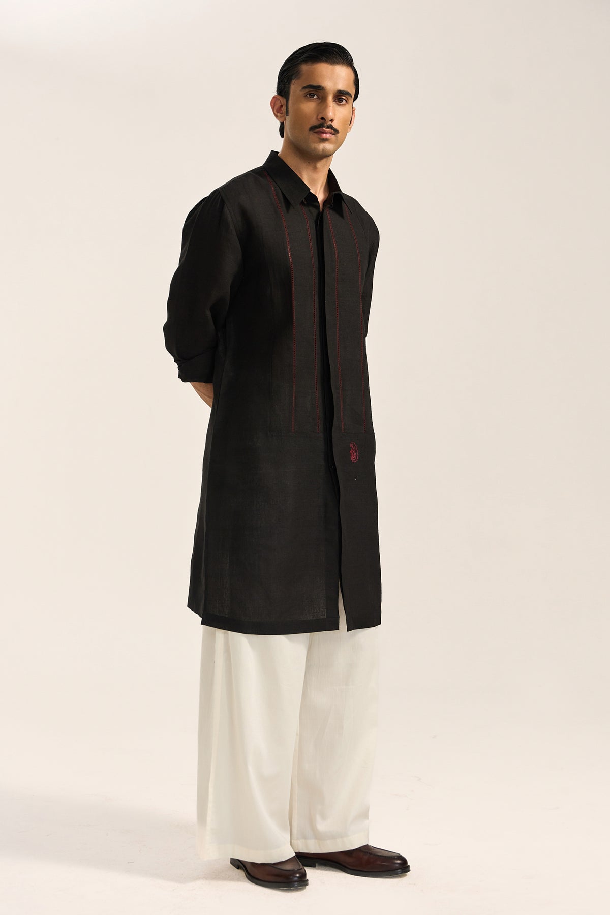Arth Silk Kurta Set- Black