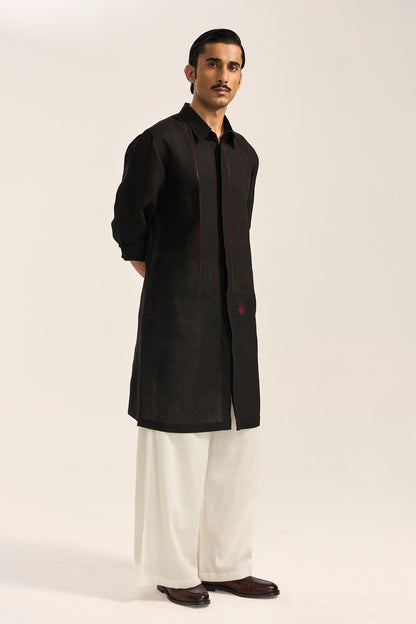 Arth Silk Kurta Set- Black
