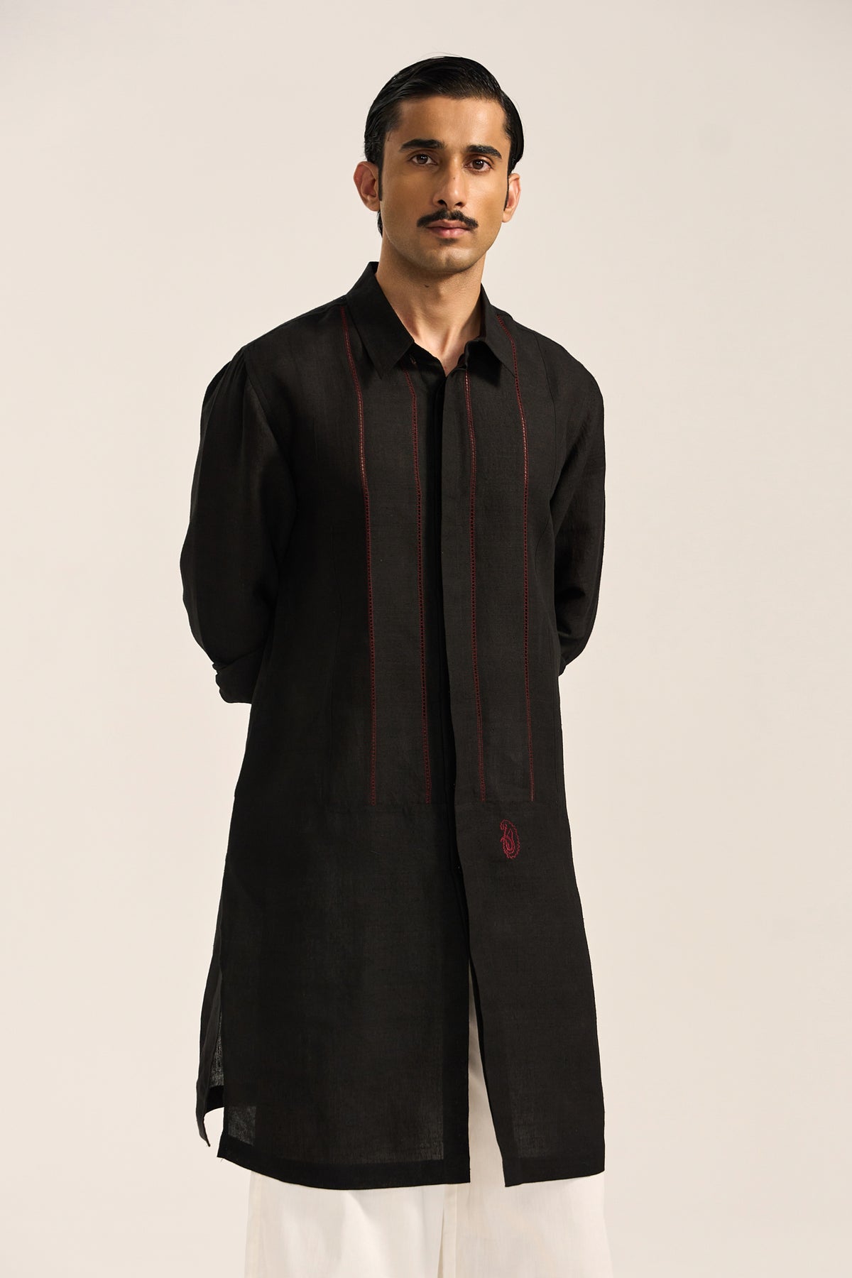 Arth Silk Kurta Set- Black