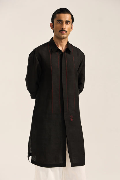 Arth Silk Kurta Set- Black