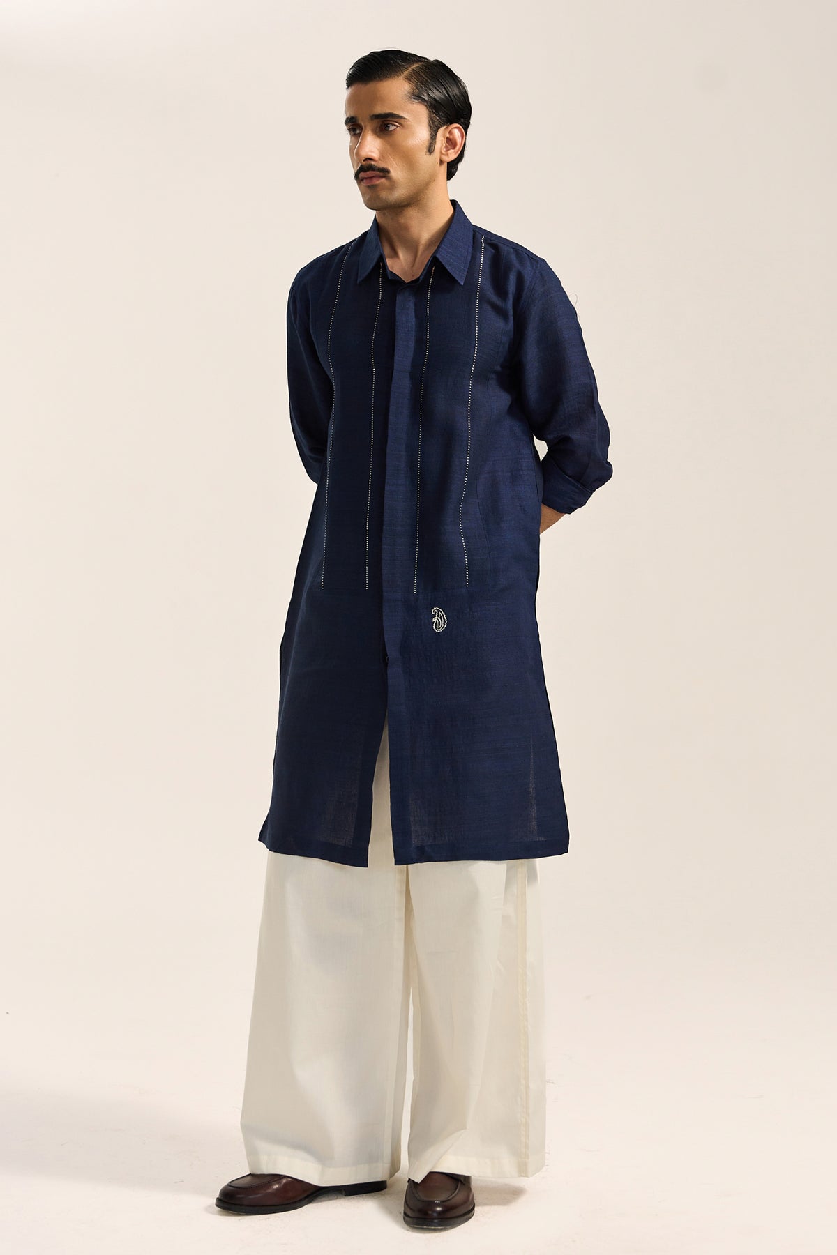 Arth Silk Kurta Set- Blue
