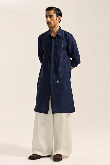 Arth Silk Kurta Set- Blue