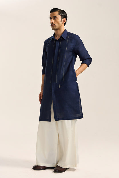 Arth Silk Kurta Set- Blue