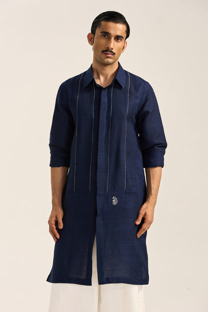 Arth Silk Kurta Set- Blue