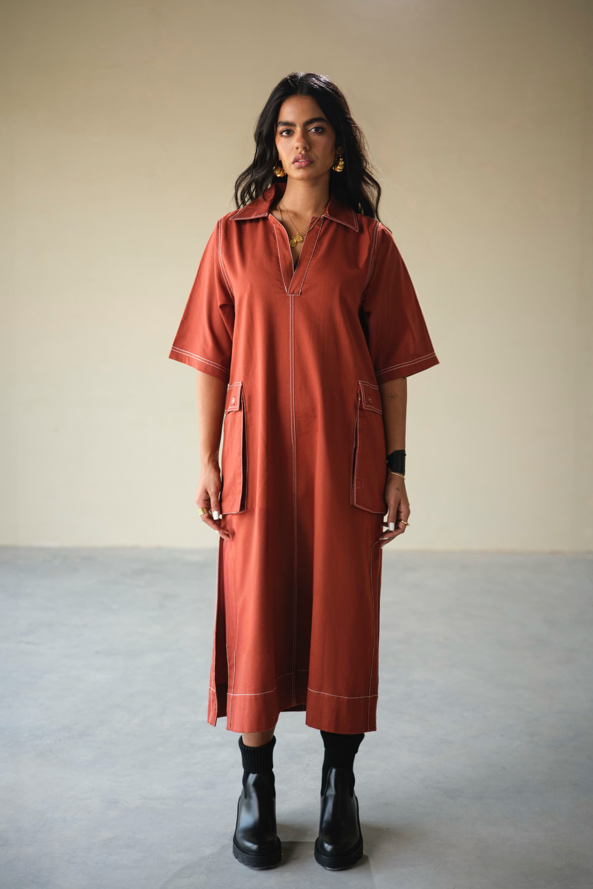 CARGO DRESS-CRAYON RED