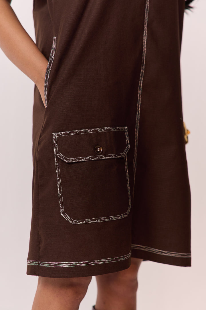 TRAVELLERS LINEN DRESS-CACAO