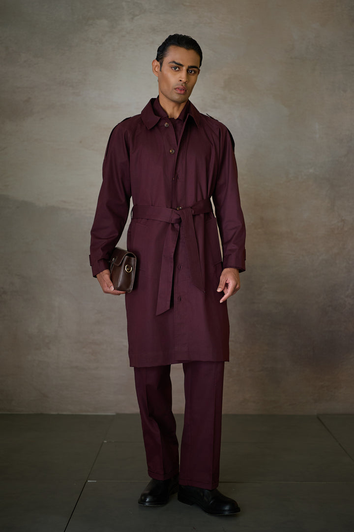 OXFORDSHIRE TRENCH COAT-MERLOT