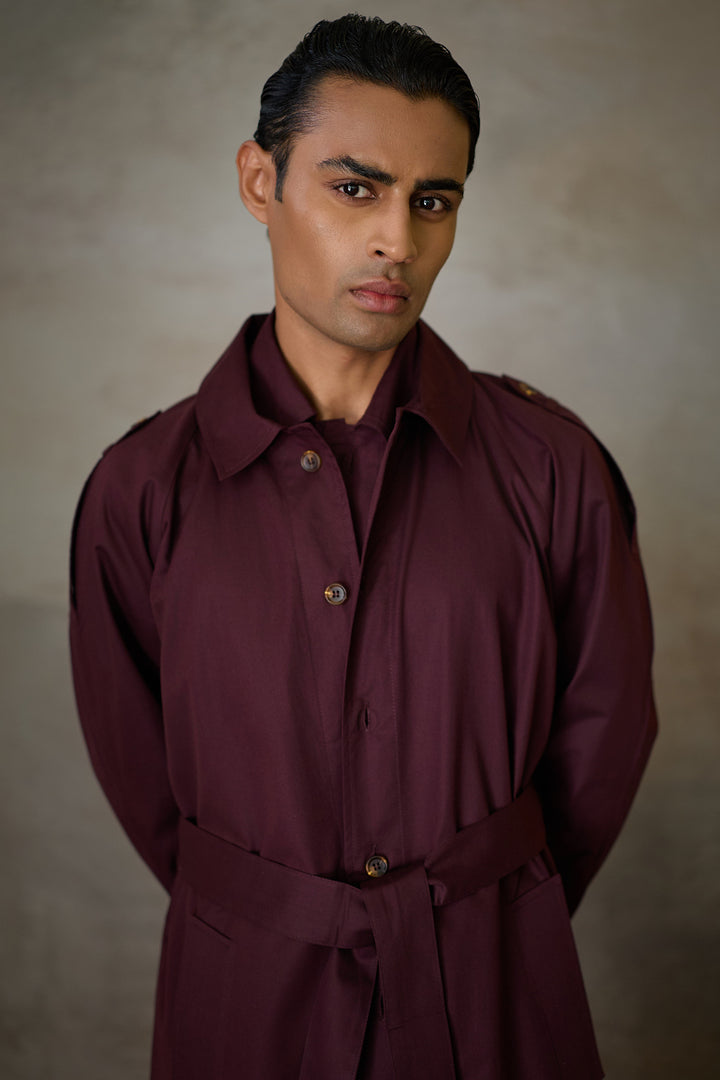 OXFORDSHIRE TRENCH COAT-MERLOT