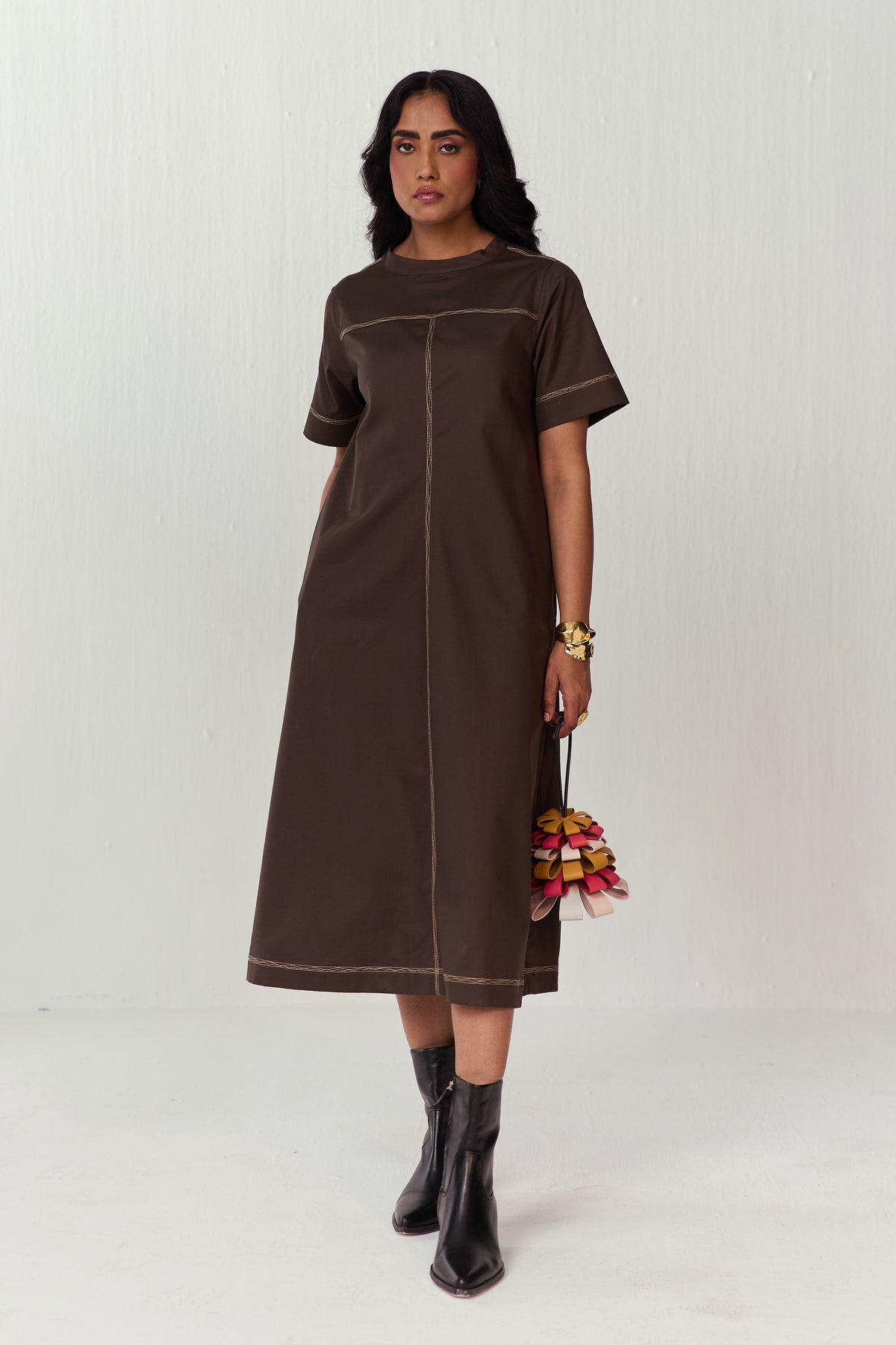 DOODLE MIDI DRESS-OLIVE