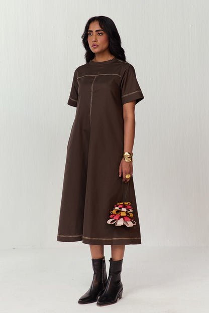 DOODLE MIDI DRESS-OLIVE