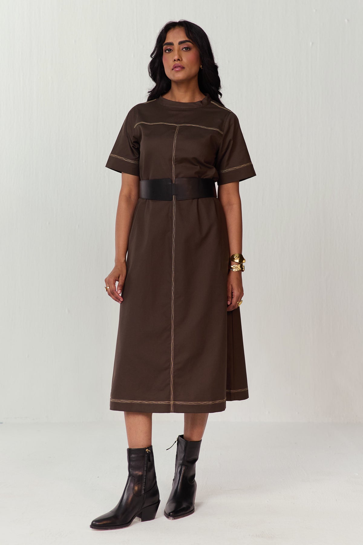 DOODLE MIDI DRESS-OLIVE