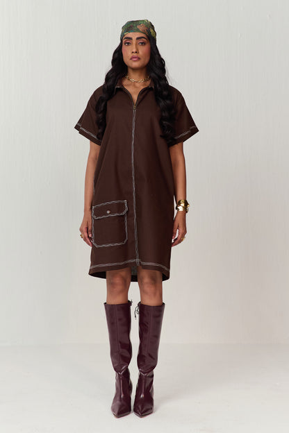 TRAVELLERS LINEN DRESS-CACAO