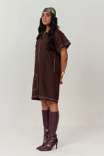Load image into Gallery viewer, TRAVELLERS LINEN DRESS-CACAO