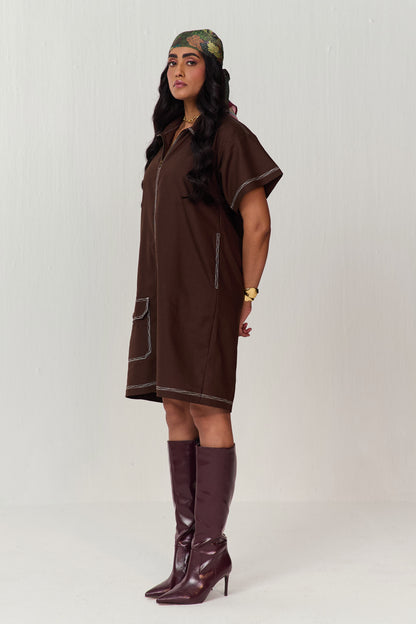 TRAVELLERS LINEN DRESS-CACAO
