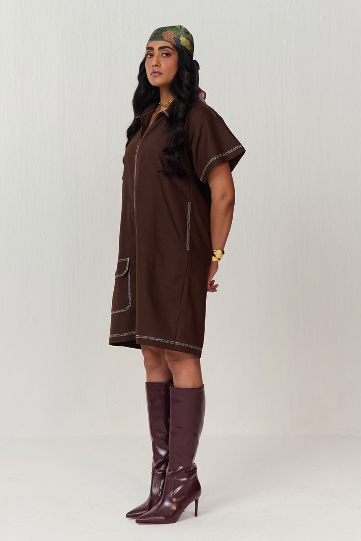 TRAVELLERS LINEN DRESS-CACAO