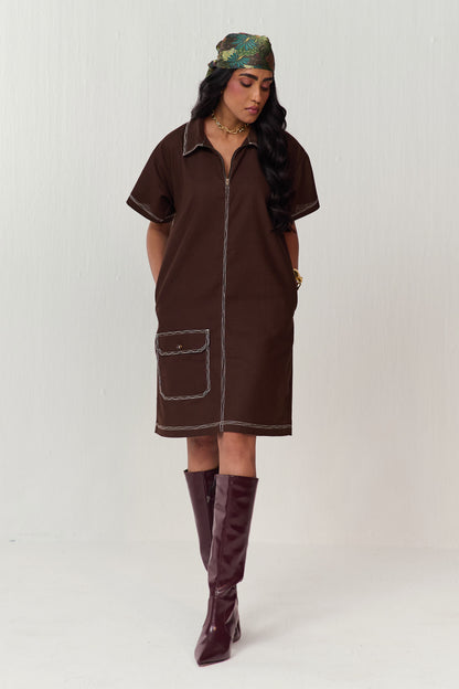 TRAVELLERS LINEN DRESS-CACAO