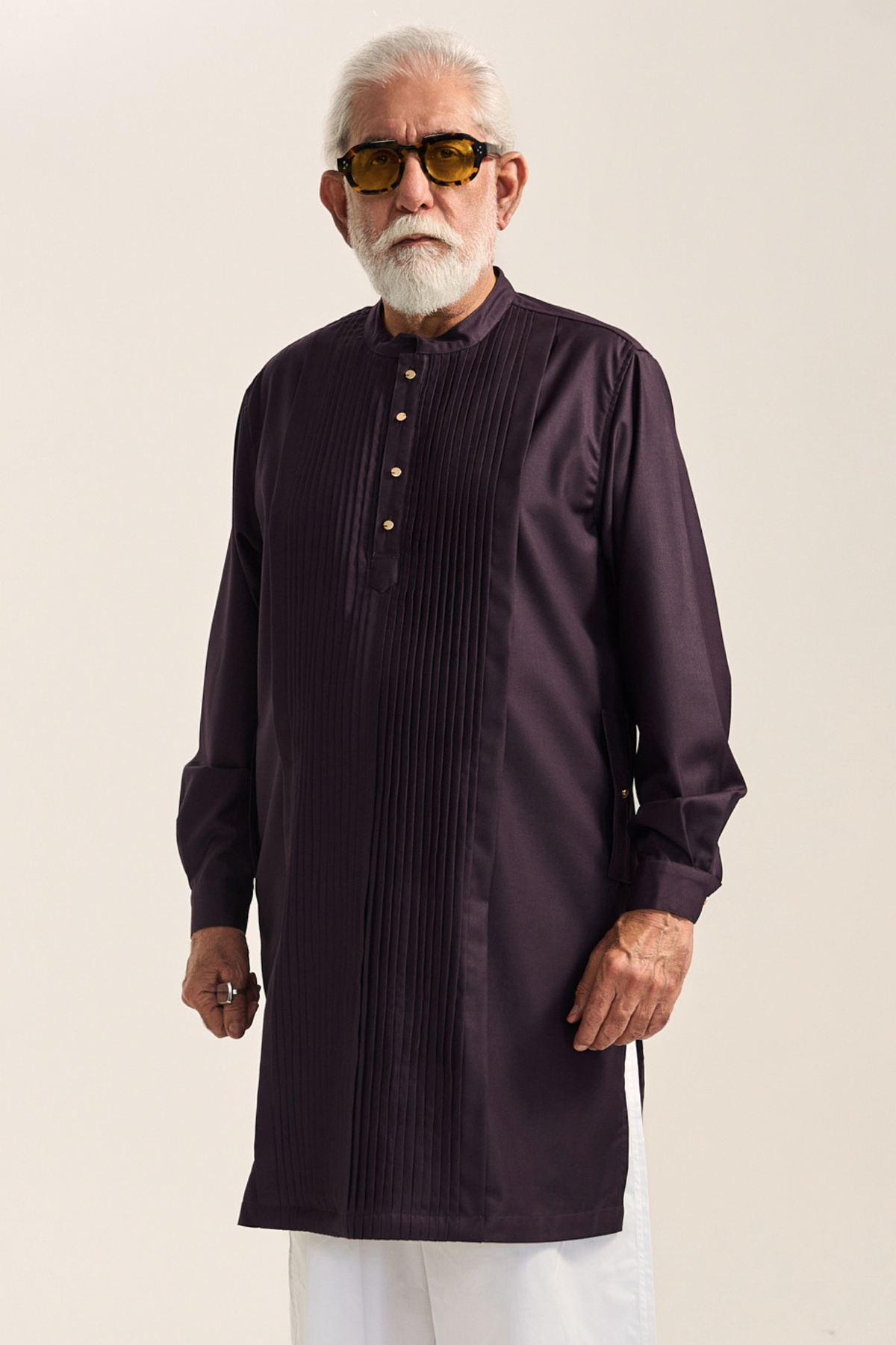 Amrish Pleated Kurta Set- Muted Plum