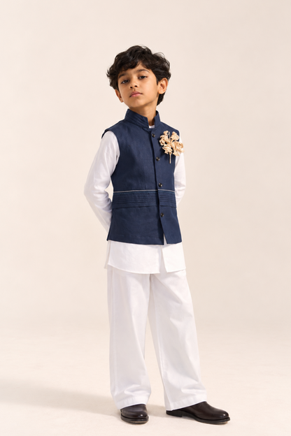 Mini Braham Nehru Jacket Set - Blue (Set Of 3)