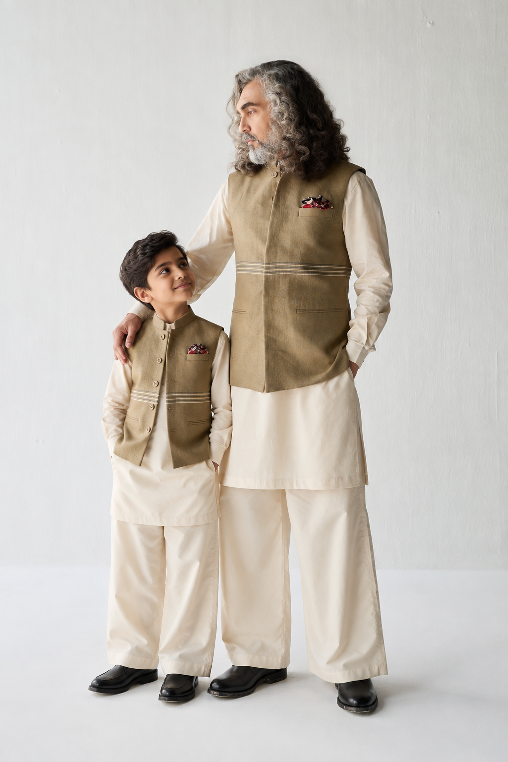 festive portrait father son