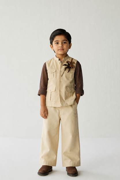 kids festive linen nehru jacket set