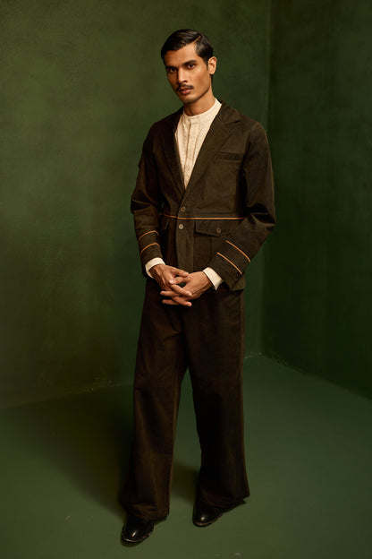 CORDUROY BLAZER SET-OLIVE ( Set Of 2)