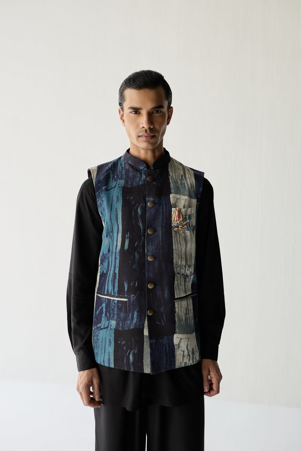 MIHIR NEHRU JACKET -DRIP BLUE