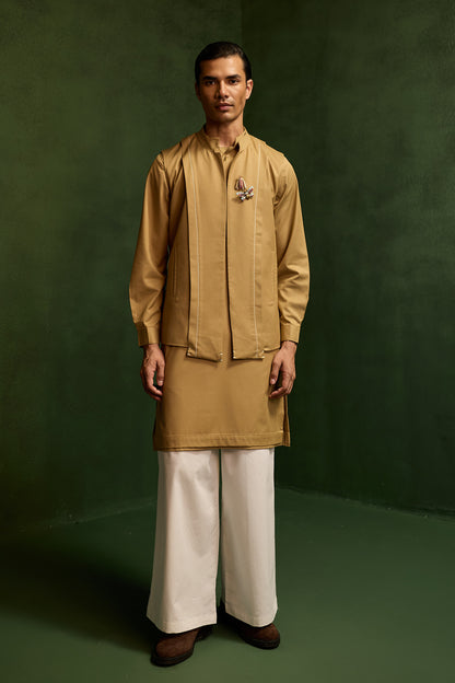 SAMAY DRAPE JACKET SET- KHAKHI ( SET OF 3)