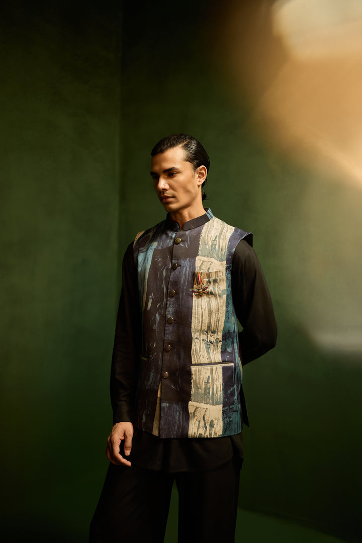 MIHIR NEHRU JACKET -DRIP BLUE