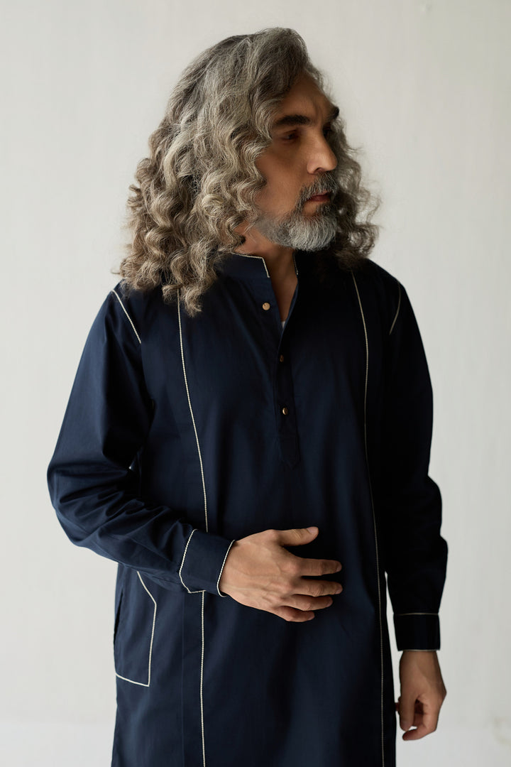 TAILORED KURTA SET- NAVY