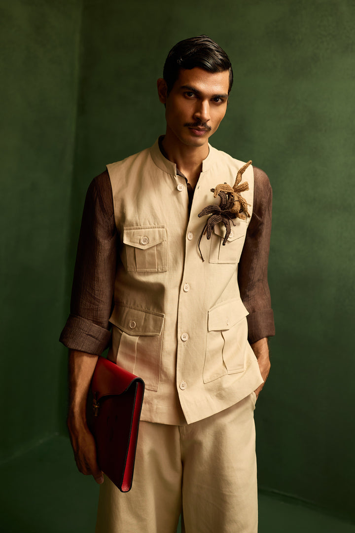 LINEN HUNTER JACKET SET-ECRU ( SET OF 2)