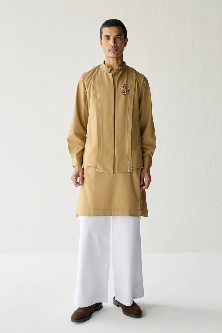 SAMAY DRAPE JACKET SET- KHAKHI ( SET OF 3)