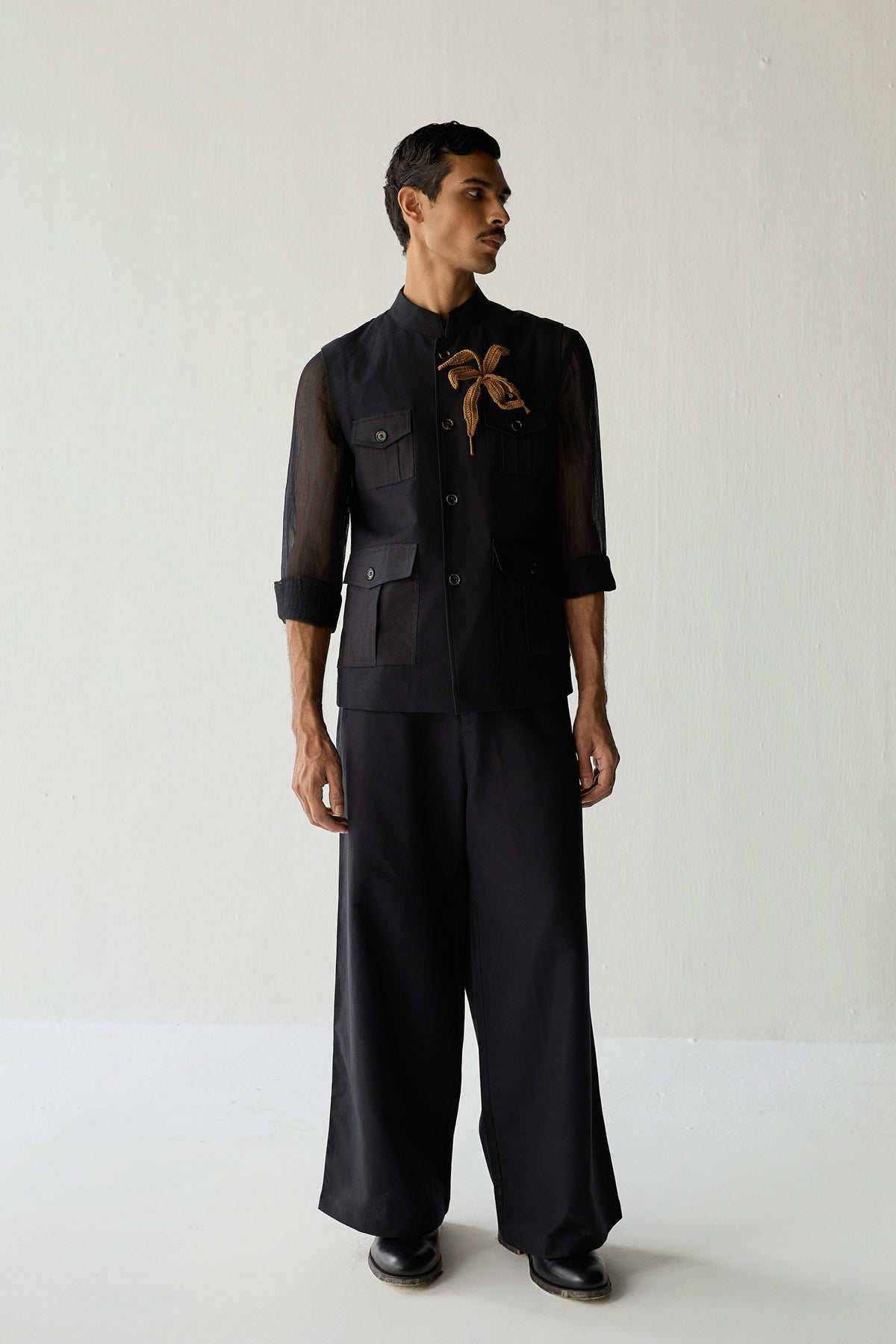 LINEN HUNTER JACKET SET-BLACK ( Set Of 2)