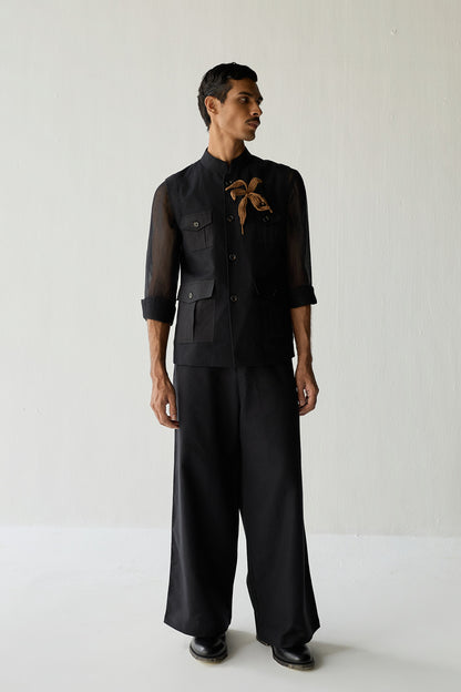 LINEN HUNTER JACKET SET-BLACK ( Set Of 2)
