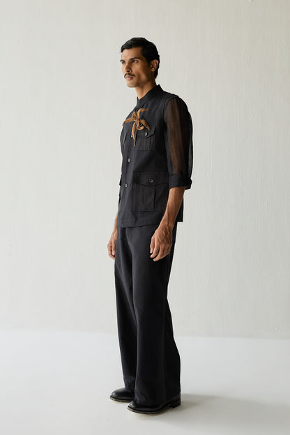 LINEN HUNTER JACKET SET-BLACK ( Set Of 2)