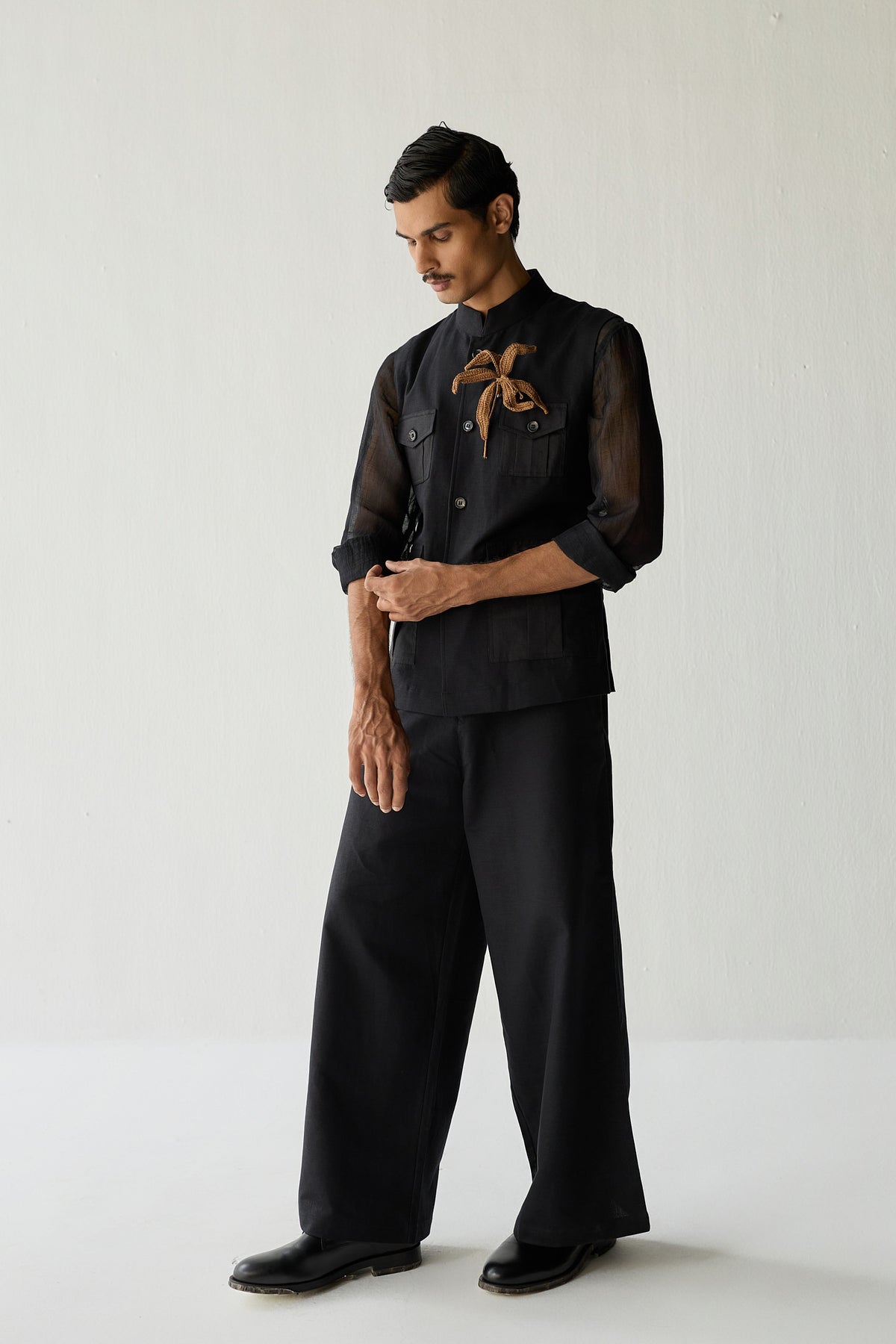 LINEN HUNTER JACKET SET-BLACK ( Set Of 2)
