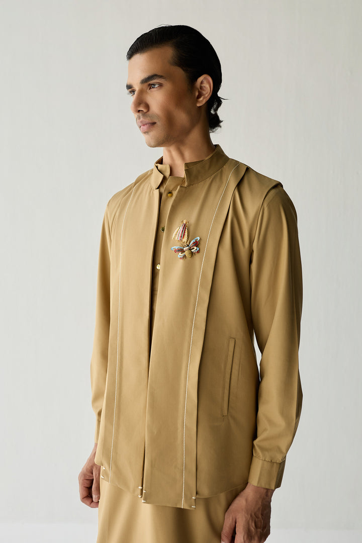 SAMAY DRAPE JACKET SET- KHAKHI ( SET OF 3)