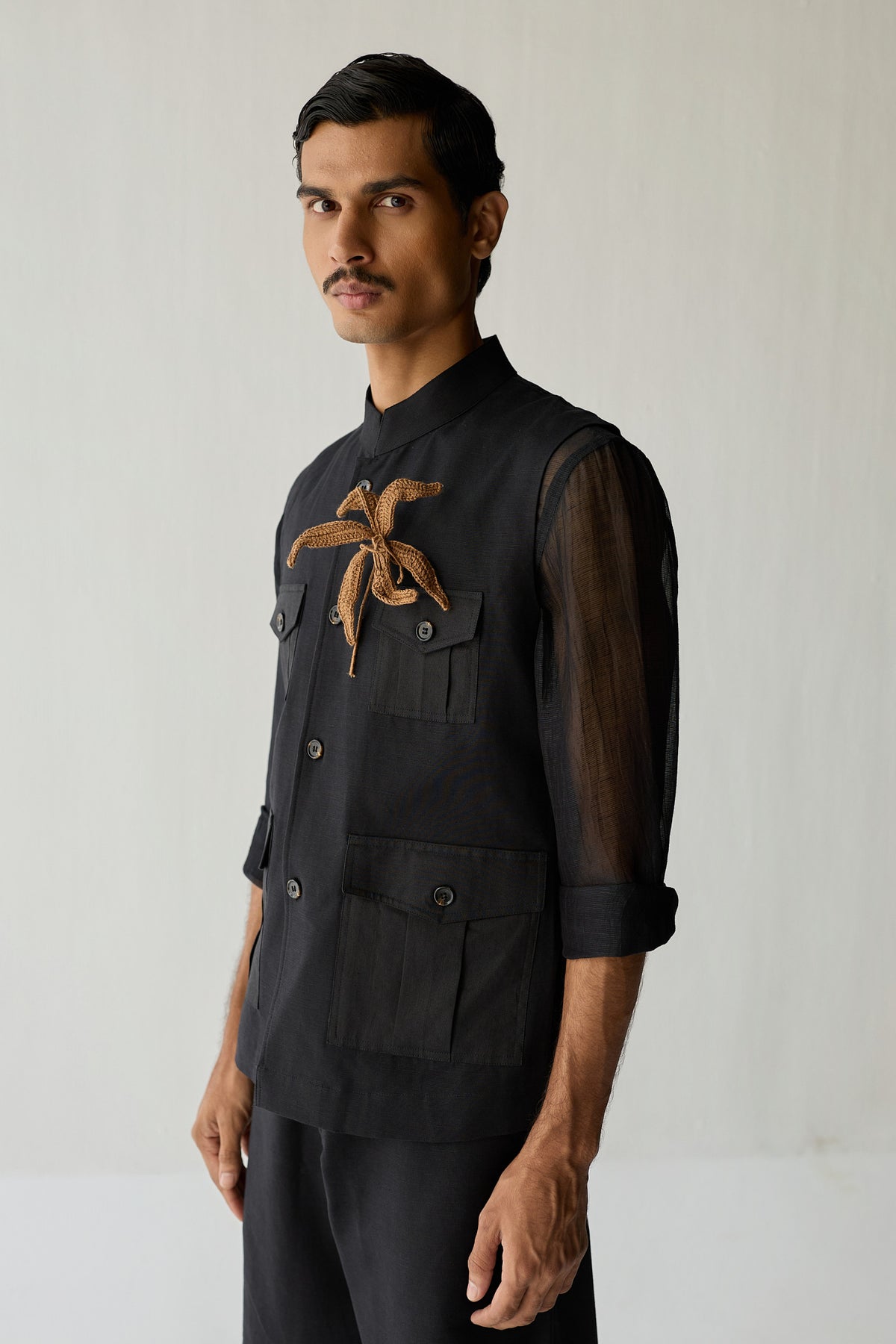 LINEN HUNTER JACKET SET-BLACK ( Set Of 2)