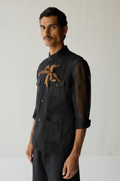 LINEN HUNTER JACKET SET-BLACK ( Set Of 2)