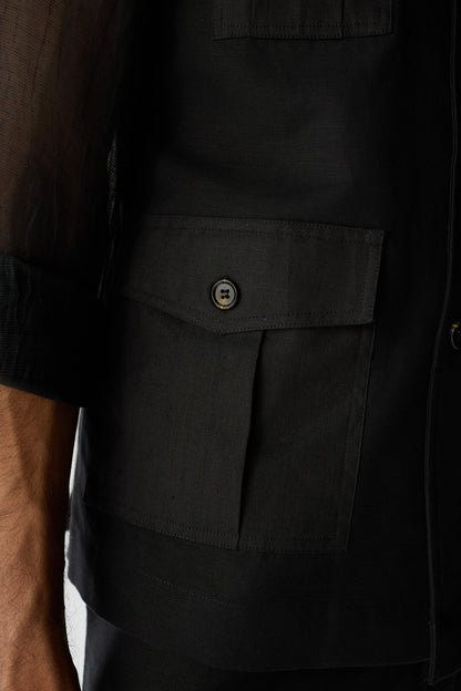 LINEN HUNTER JACKET SET-BLACK ( Set Of 2)