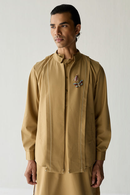 SAMAY DRAPE JACKET SET- KHAKHI ( SET OF 3)