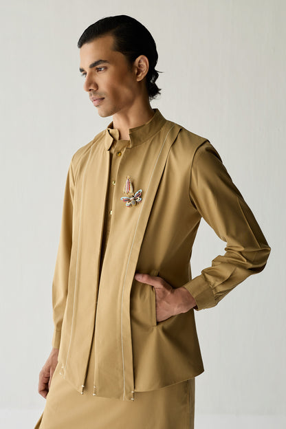 SAMAY DRAPE JACKET SET- KHAKHI ( SET OF 3)