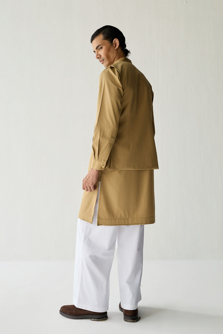 SAMAY DRAPE JACKET SET- KHAKHI ( SET OF 3)