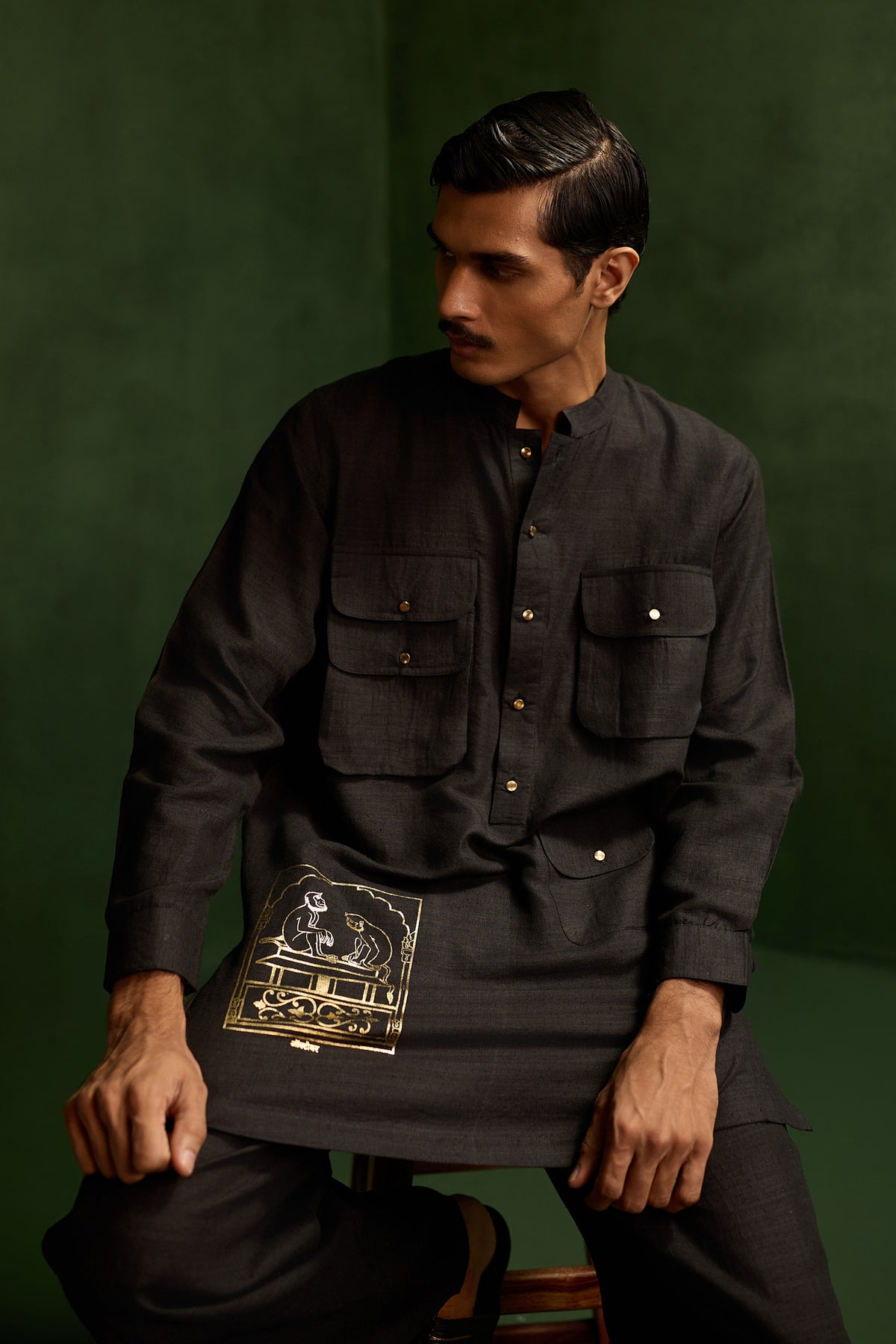 MATKA SILK KURTA SET- BLACK