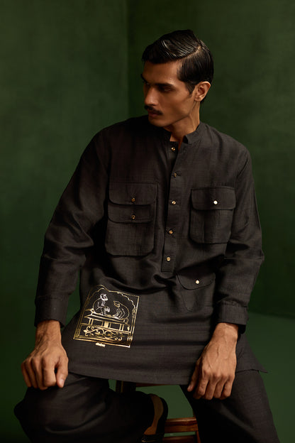 MATKA SILK KURTA SET- BLACK
