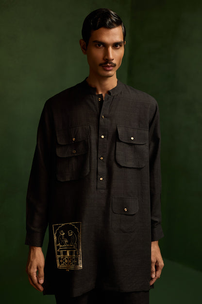 MATKA SILK KURTA SET- BLACK